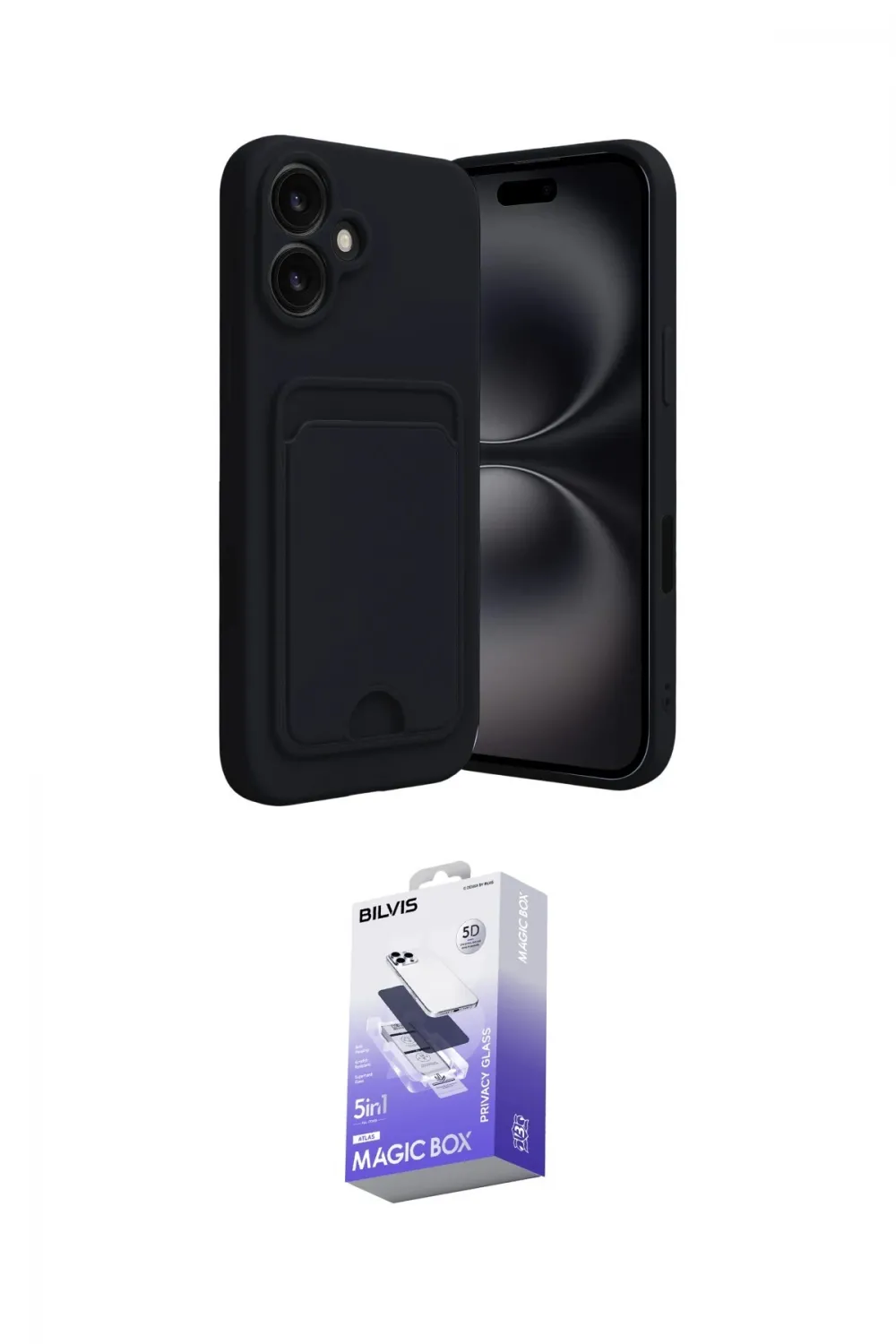 ieg™ iPhone 16 Kılıf Vadi Çizgi Prime - Siyah Bilvis 5in1 5D Magic Hayalet Cam Ekran Koruyucu