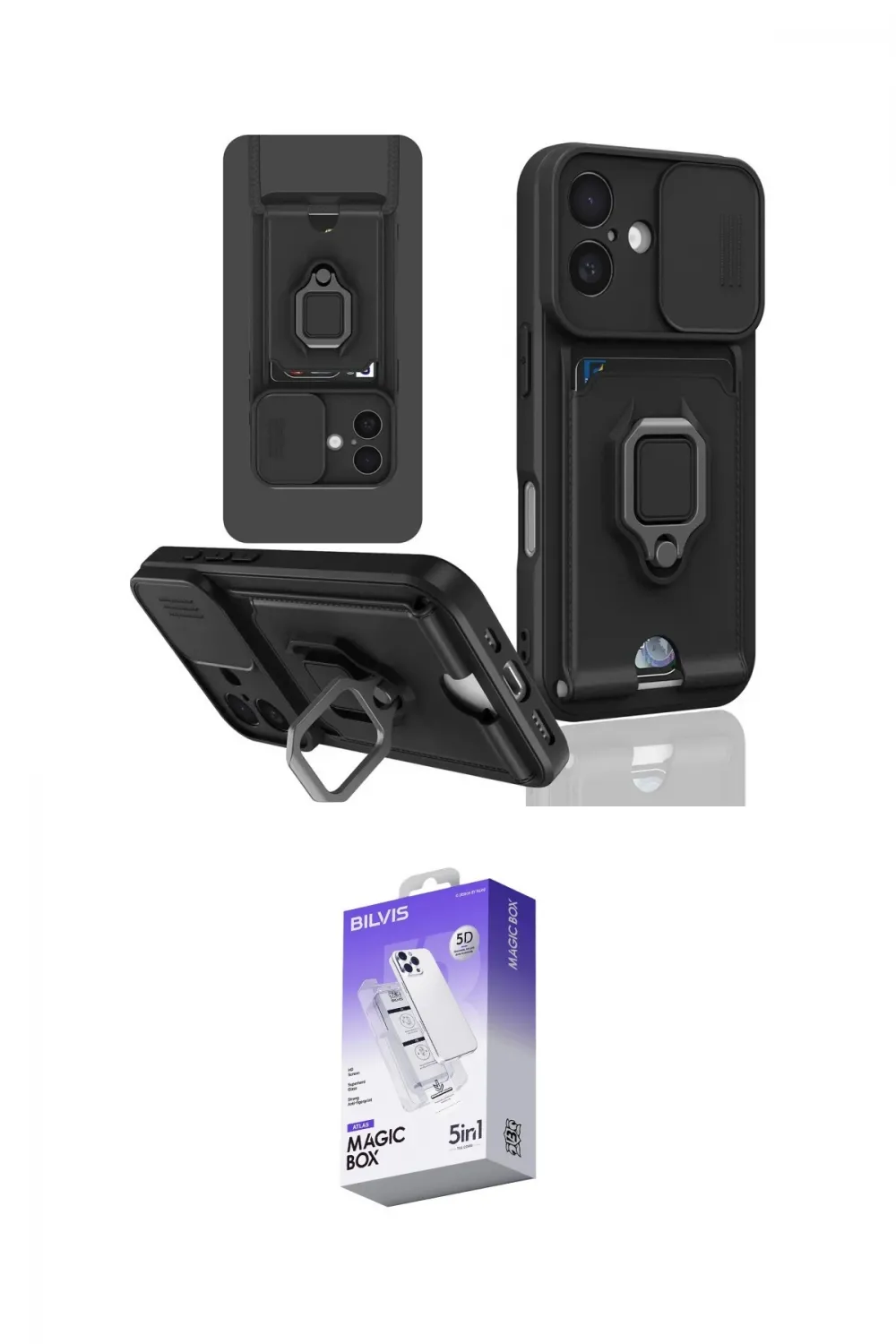 ieg™ iPhone 16 Kılıf Vadi Form Prime - Siyah Bilvis 5in1 3D Magic Cam Ekran Koruyucu