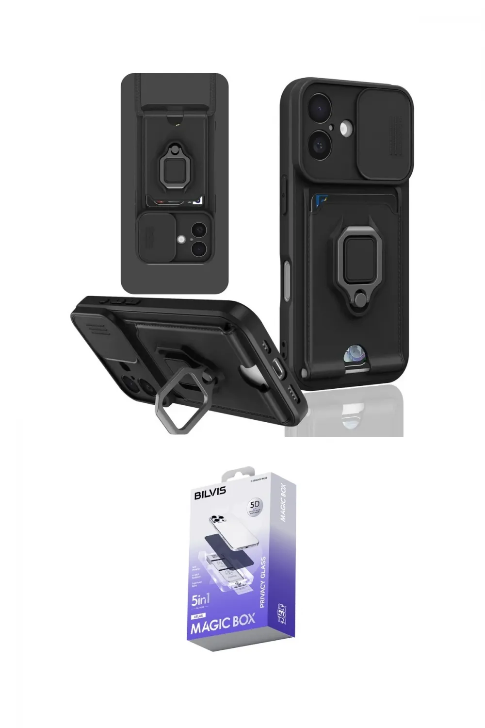 ieg™ iPhone 16 Kılıf Vadi Form Prime - Siyah Bilvis 5in1 5D Magic Hayalet Cam Ekran Koruyucu