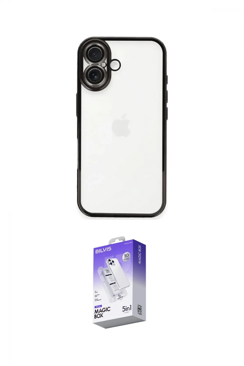ieg™ iPhone 16 Kılıf Vadi Minimal - Siyah Bilvis 5in1 3D Magic Cam Ekran Koruyucu