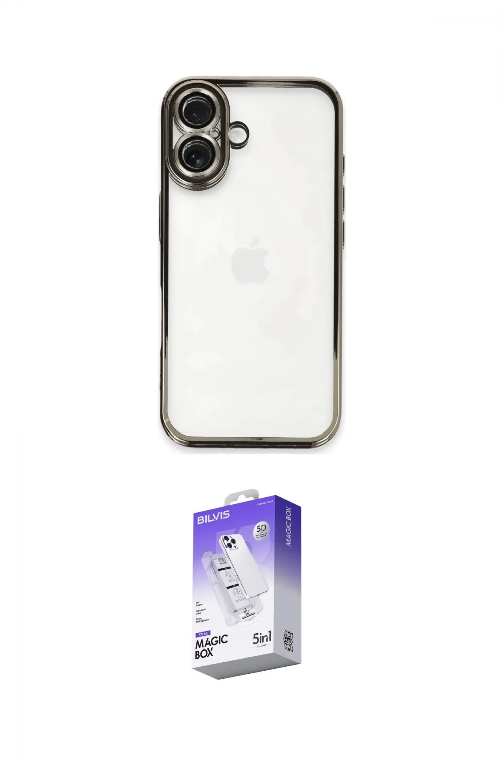 ieg™ iPhone 16 Kılıf Vadi Minimal - Siyah Bilvis 5in1 3D Magic Cam Ekran Koruyucu