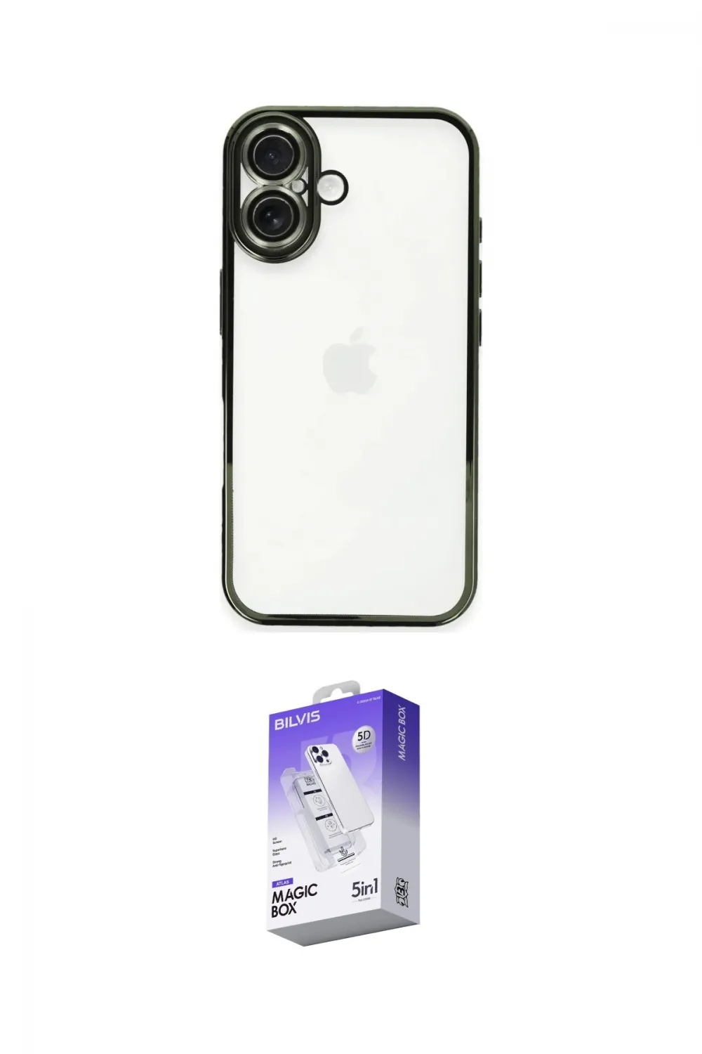 ieg™ iPhone 16 Kılıf Vadi Minimal - Siyah Bilvis 5in1 3D Magic Cam Ekran Koruyucu