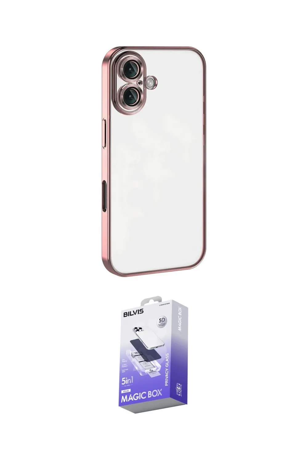 ieg™ iPhone 16 Kılıf Vadi Minimal - Siyah Bilvis 5in1 5D Magic Hayalet Cam Ekran Koruyucu
