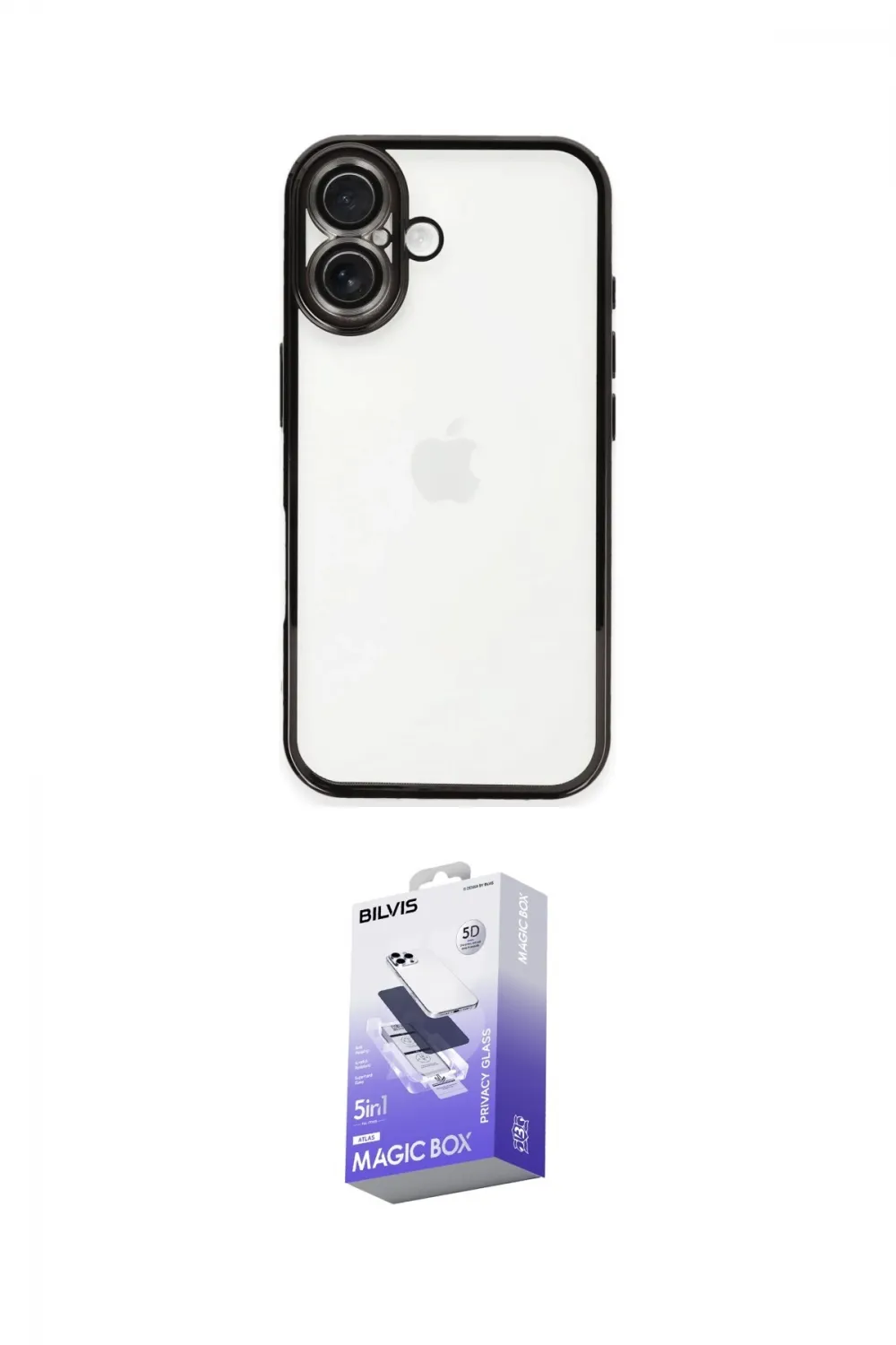 ieg™ iPhone 16 Kılıf Vadi Minimal - Siyah Bilvis 5in1 5D Magic Hayalet Cam Ekran Koruyucu