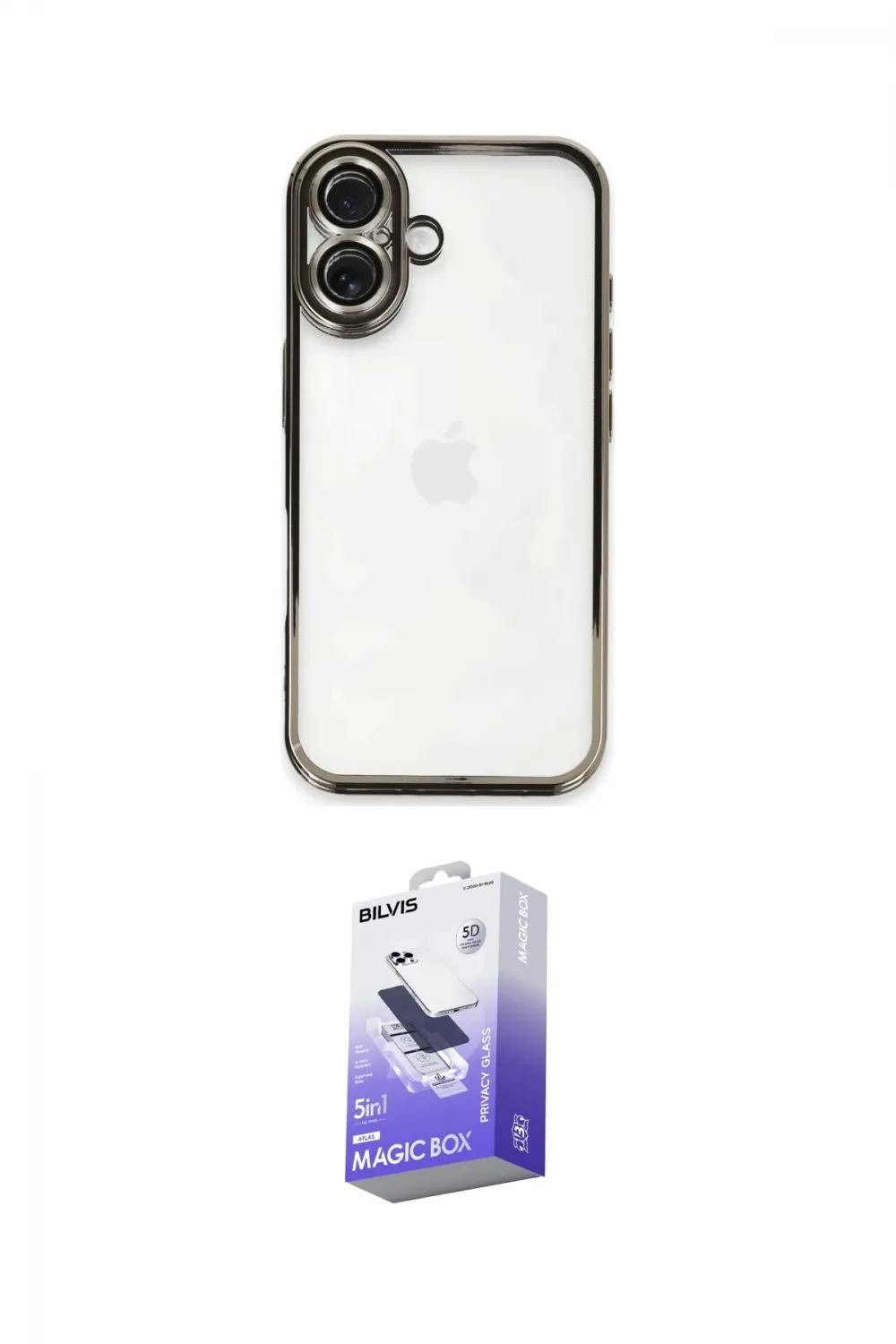 ieg™ iPhone 16 Kılıf Vadi Minimal - Siyah Bilvis 5in1 5D Magic Hayalet Cam Ekran Koruyucu