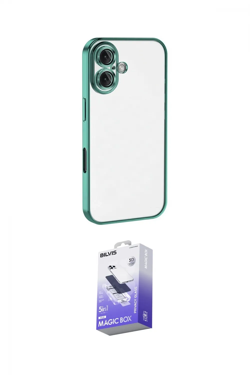 ieg™ iPhone 16 Kılıf Vadi Minimal - Siyah Bilvis 5in1 5D Magic Hayalet Cam Ekran Koruyucu