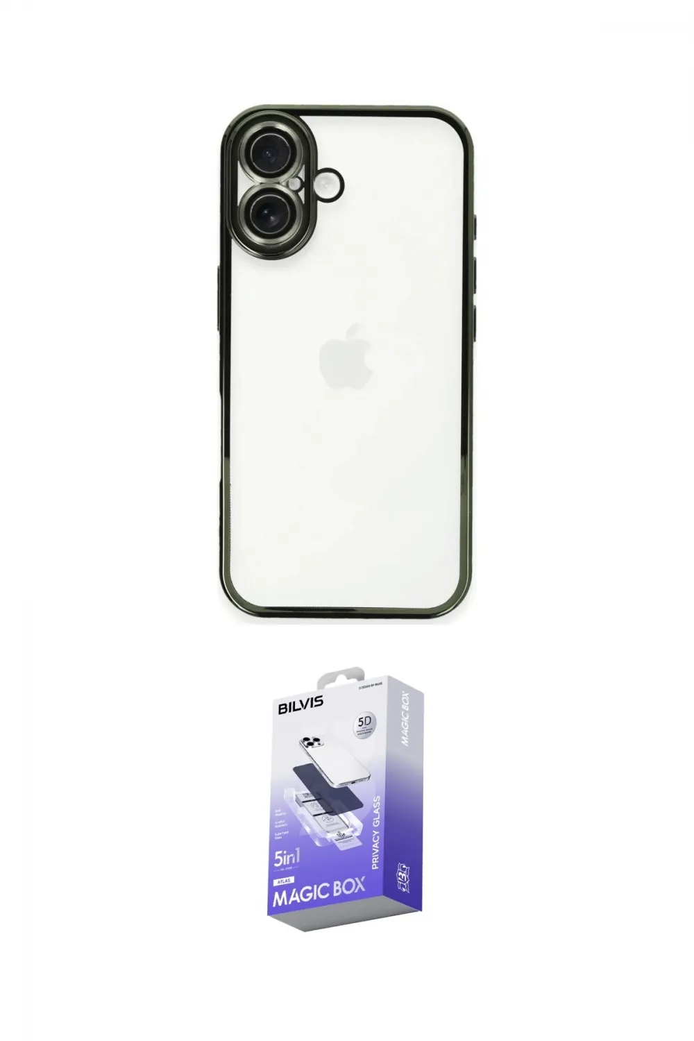 ieg™ iPhone 16 Kılıf Vadi Minimal - Siyah Bilvis 5in1 5D Magic Hayalet Cam Ekran Koruyucu