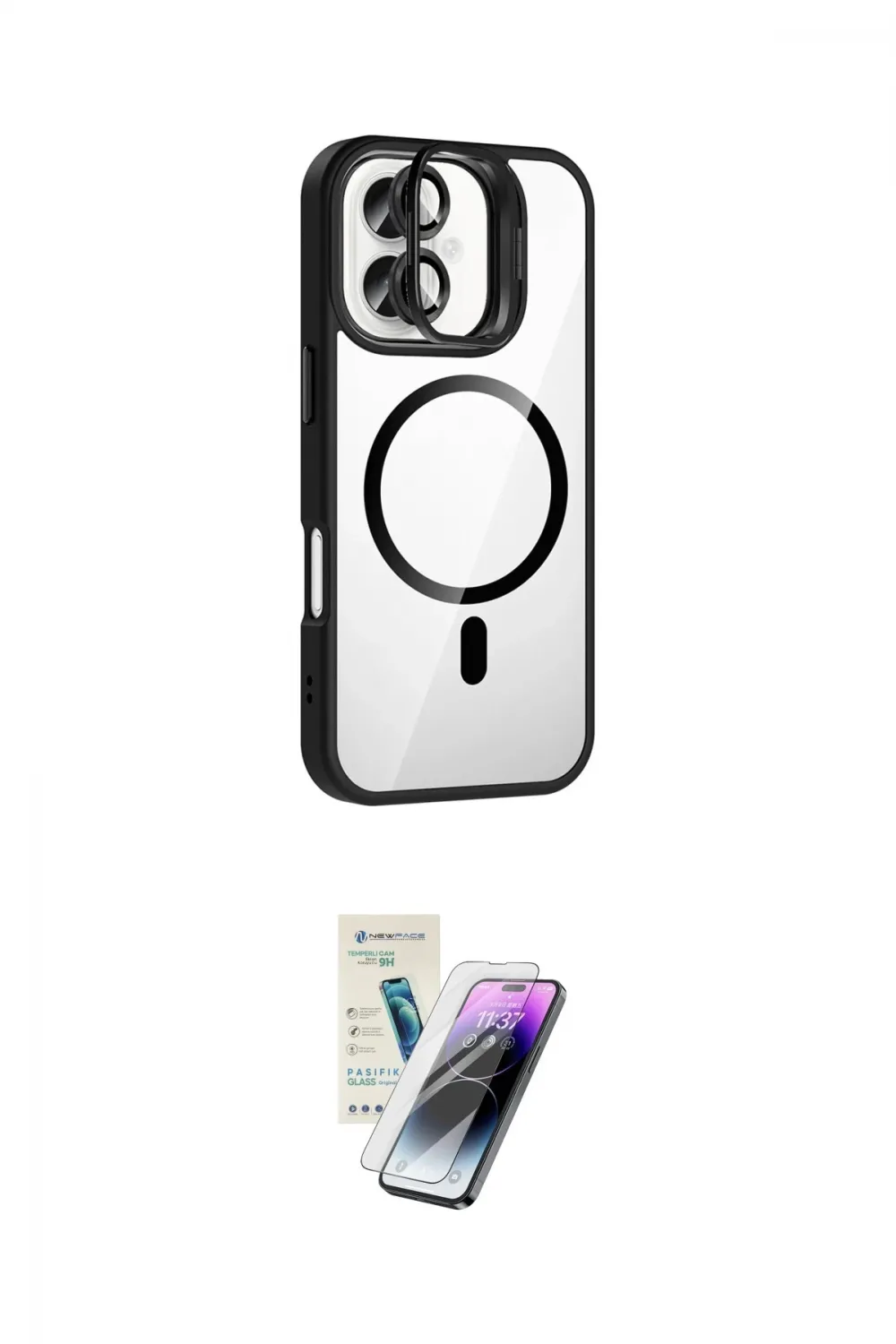 ieg™ iPhone 16 Kılıf Yadigar Asil Koleksiyonu - Şeffaf Pasifik Cam Ekran Koruyucu