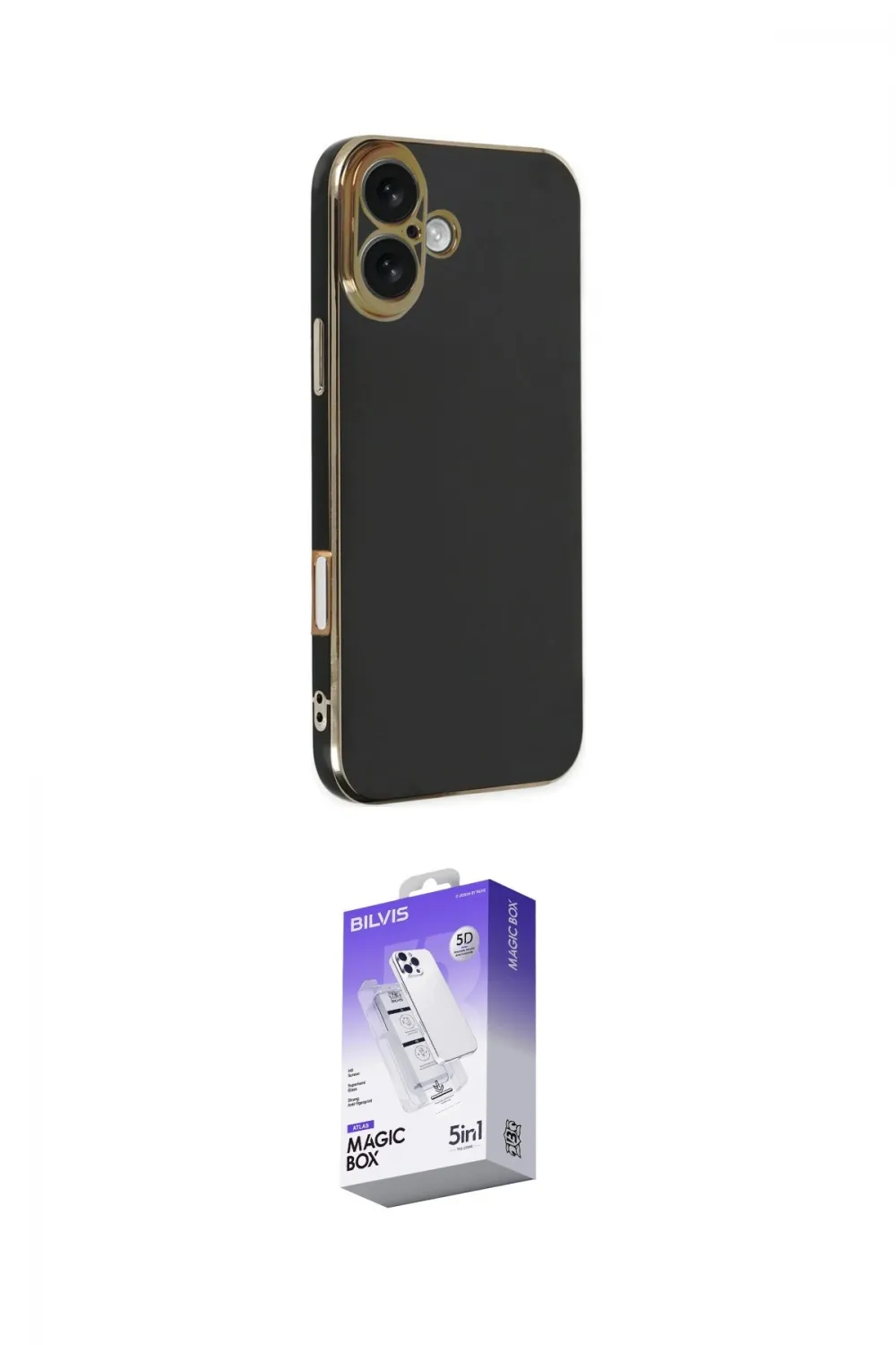 ieg™ iPhone 16 Kılıf Yankı Serisi - Siyah Bilvis 5in1 3D Magic Cam Ekran Koruyucu