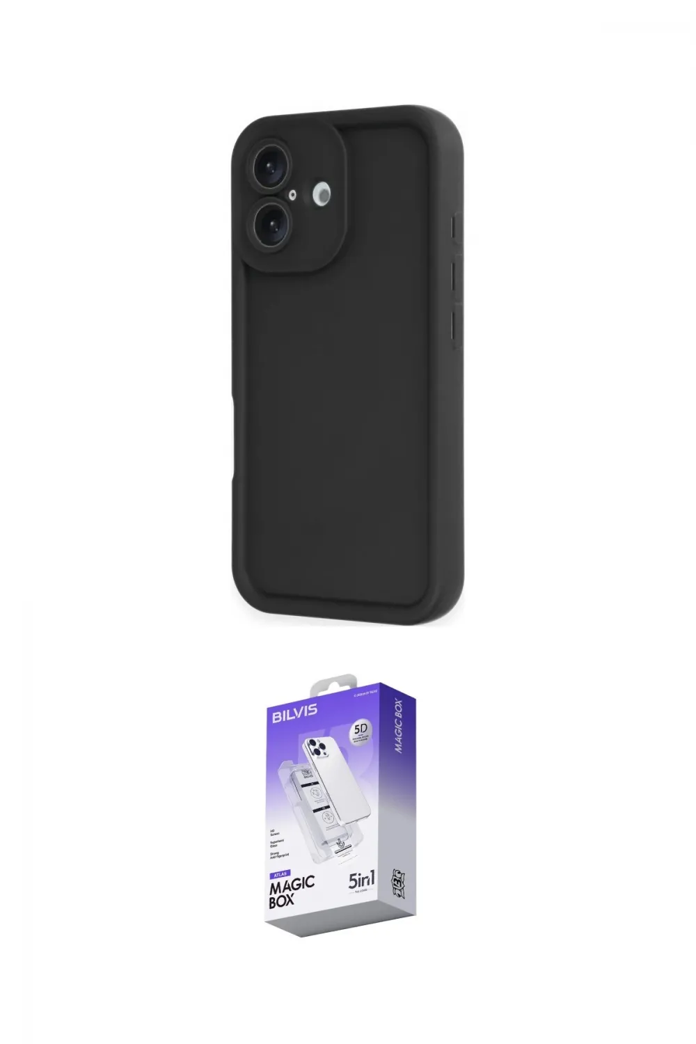 ieg™ iPhone 16 Kılıf Yankı Yansıma Özel Seri - Siyah Bilvis 5in1 3D Magic Cam Ekran Koruyucu