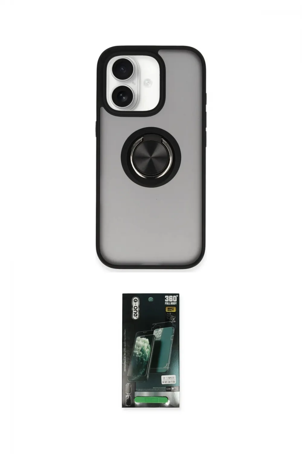 ieg™ iPhone 16 Kılıf Yörünge Çizgi - Siyah 360 Mat Full Body Arka Koruyucu