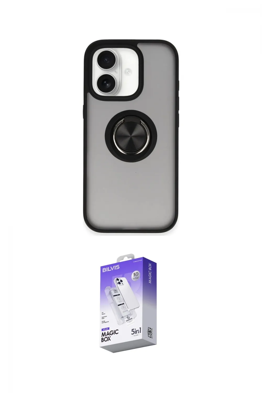 ieg™ iPhone 16 Kılıf Yörünge Çizgi - Siyah Bilvis 5in1 3D Magic Cam Ekran Koruyucu