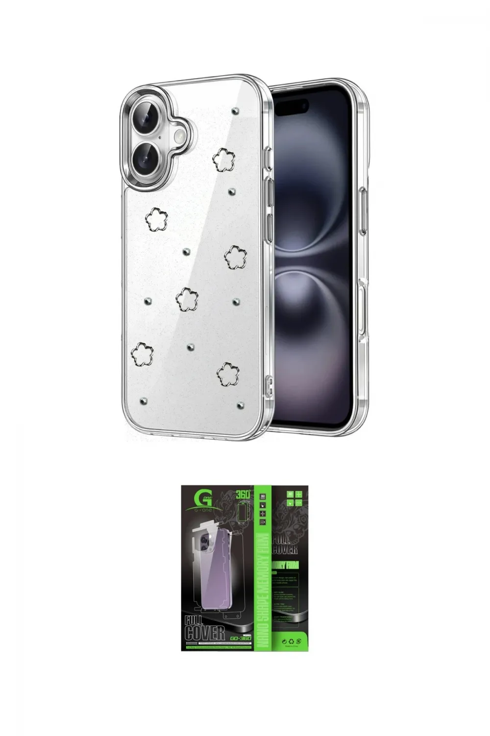 ieg™ iPhone 16 Kılıf Yörünge Form - Şeffaf 360 Full Body Arka Koruyucu