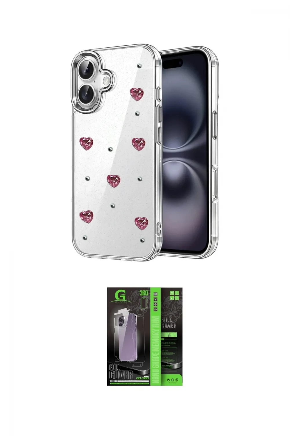 ieg™ iPhone 16 Kılıf Yörünge Form - Şeffaf 360 Full Body Arka Koruyucu