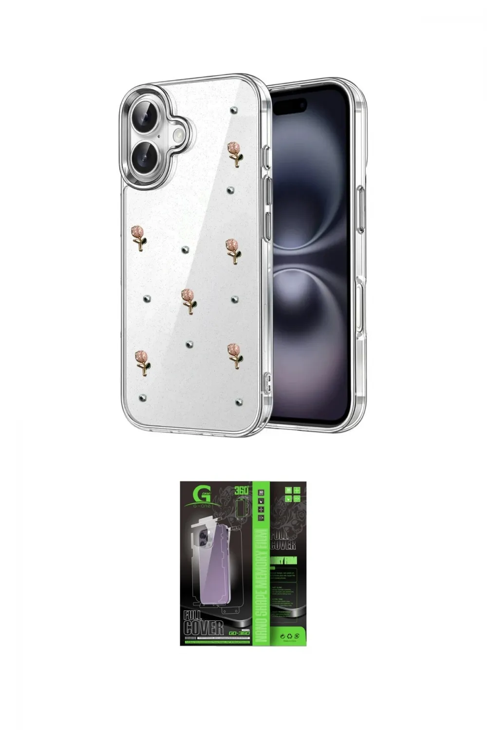 ieg™ iPhone 16 Kılıf Yörünge Form - Şeffaf 360 Full Body Arka Koruyucu