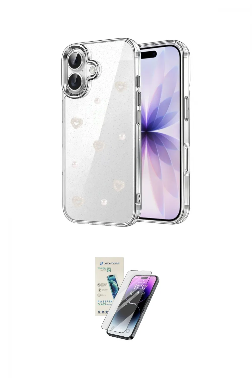 ieg™ iPhone 16 Kılıf Yörünge Form - Şeffaf Pasifik Cam Ekran Koruyucu