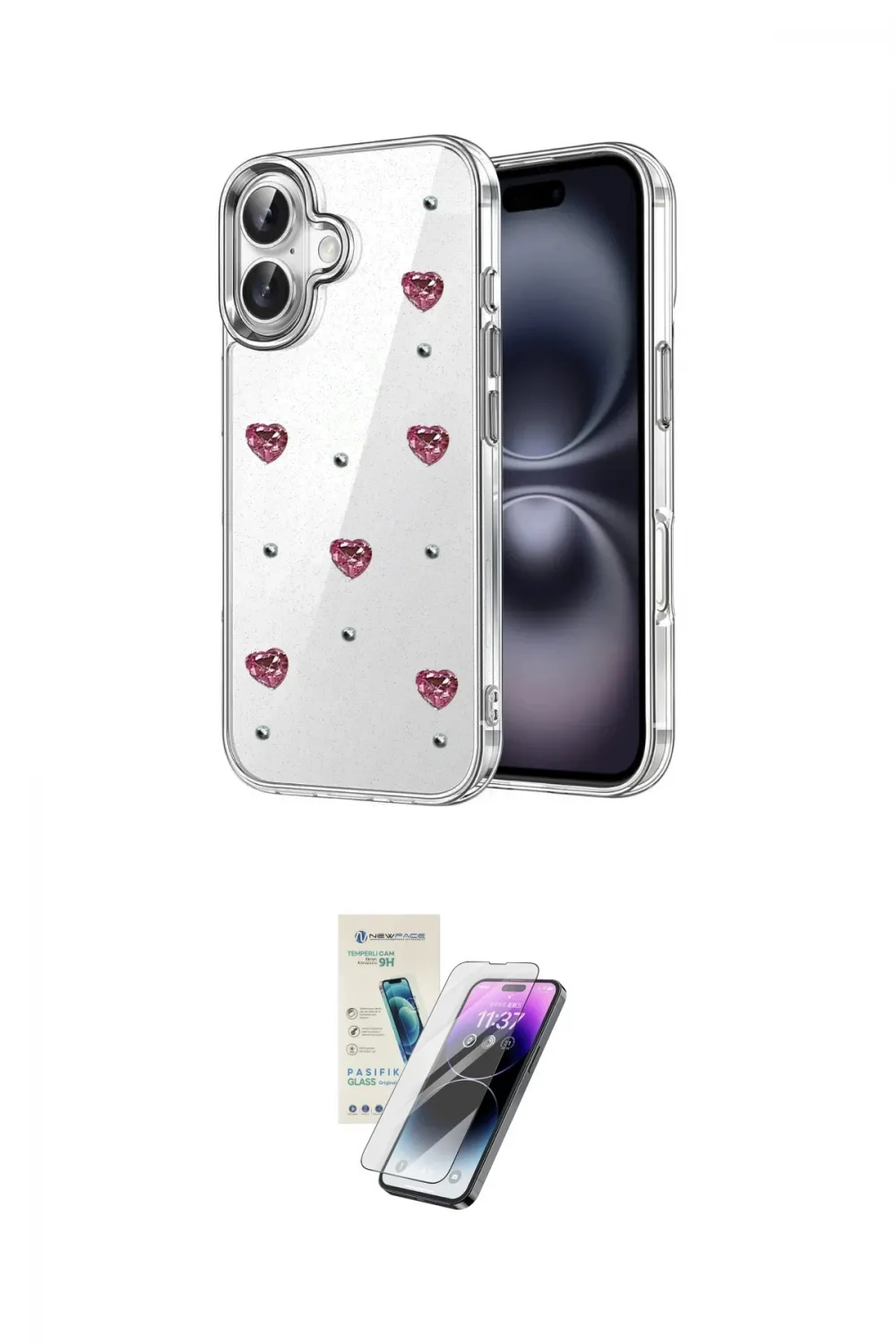 ieg™ iPhone 16 Kılıf Yörünge Form - Şeffaf Pasifik Cam Ekran Koruyucu