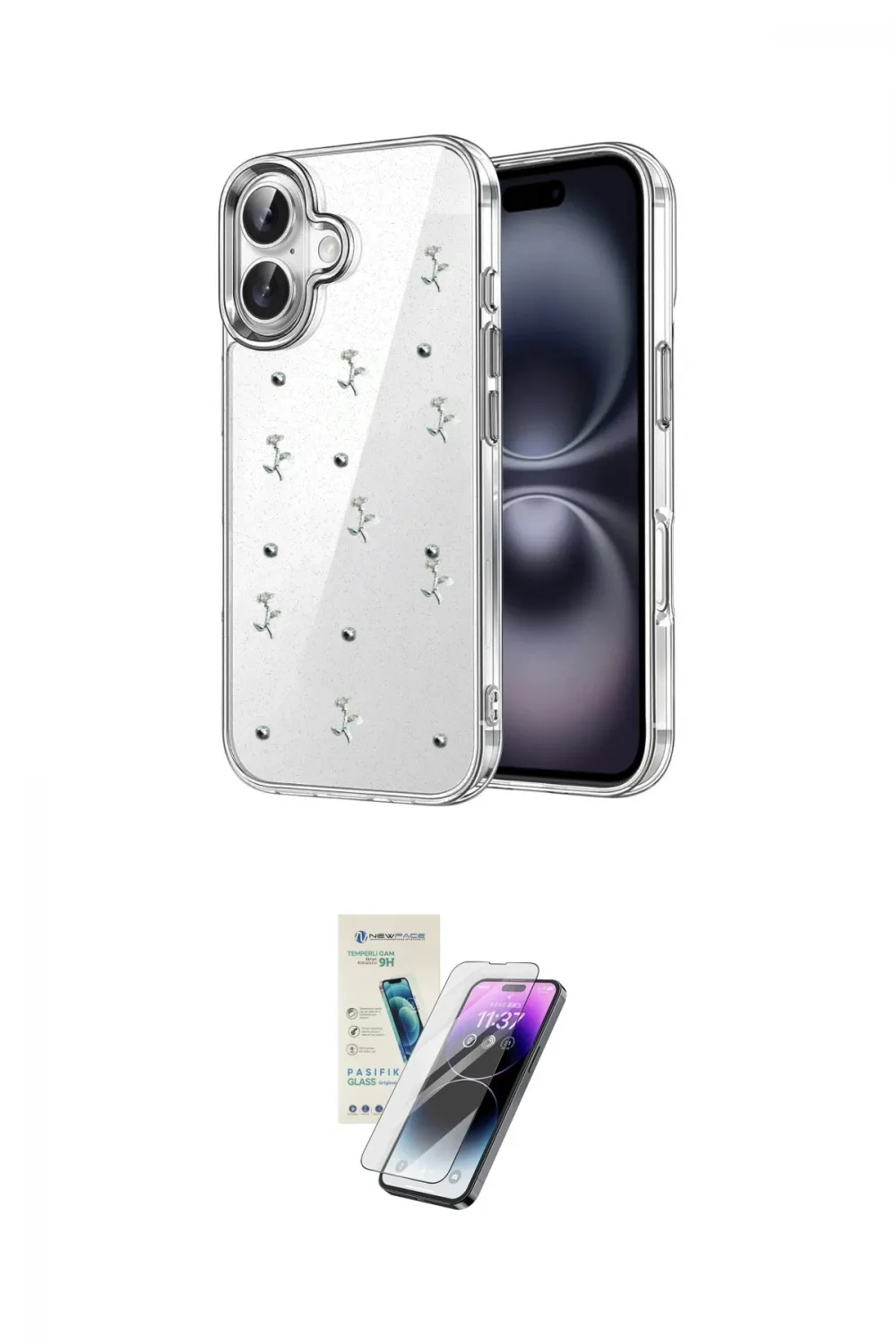 ieg™ iPhone 16 Kılıf Yörünge Form - Şeffaf Pasifik Cam Ekran Koruyucu