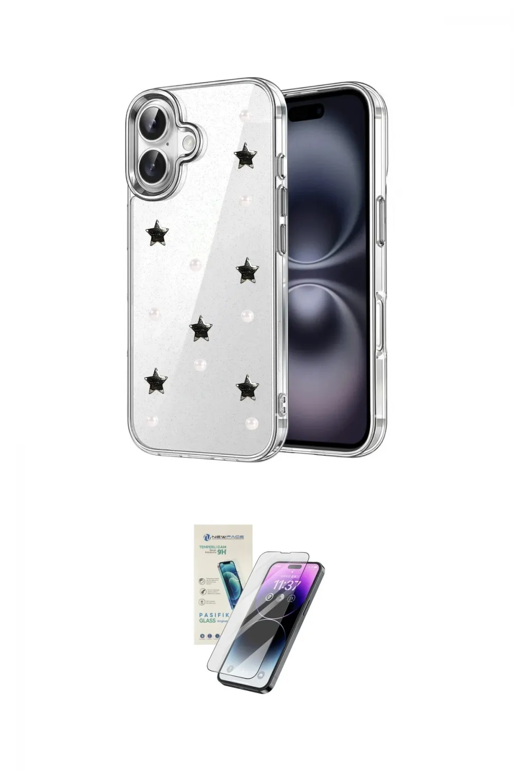 ieg™ iPhone 16 Kılıf Yörünge Form - Şeffaf Pasifik Cam Ekran Koruyucu