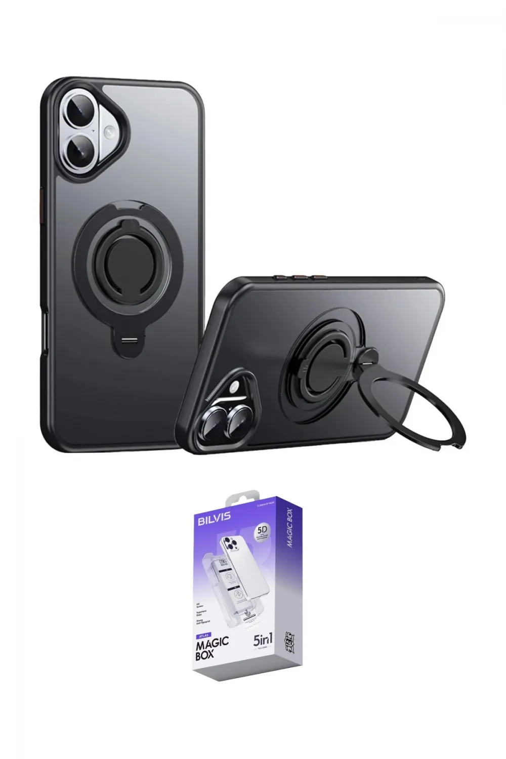 ieg™ iPhone 16 Kılıf Zirve Çizgi Prime - Siyah Bilvis 5in1 3D Magic Cam Ekran Koruyucu
