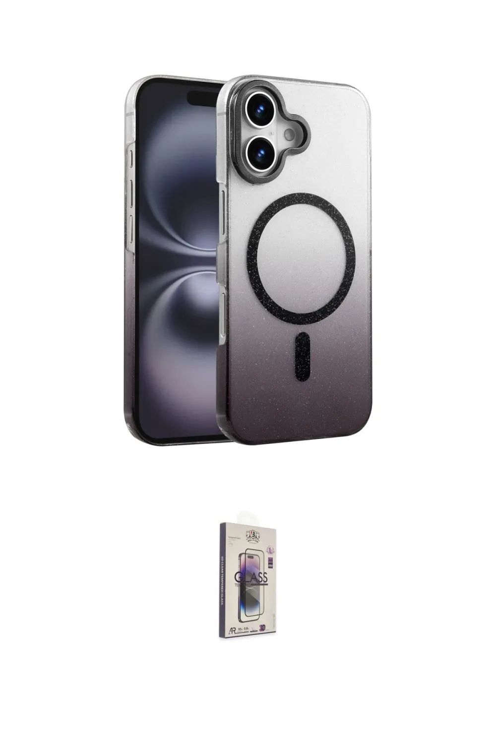ieg™ iPhone 16 Plus Kılıf Ahenk Doku Özel Seri - Siyah Bilvis 3D Cam Ekran Koruyucu