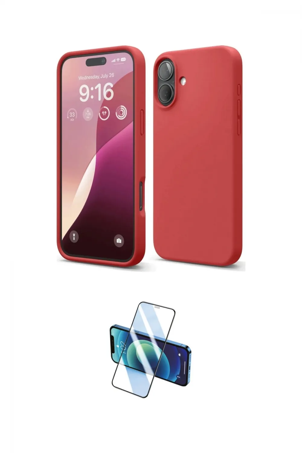 ieg™ iPhone 16 Plus Kılıf Ahenk Serisi - Siyah 3D Antistatik Cam Ekran Koruyucu