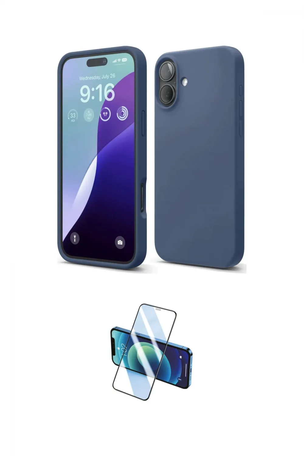 ieg™ iPhone 16 Plus Kılıf Ahenk Serisi - Siyah 3D Antistatik Cam Ekran Koruyucu