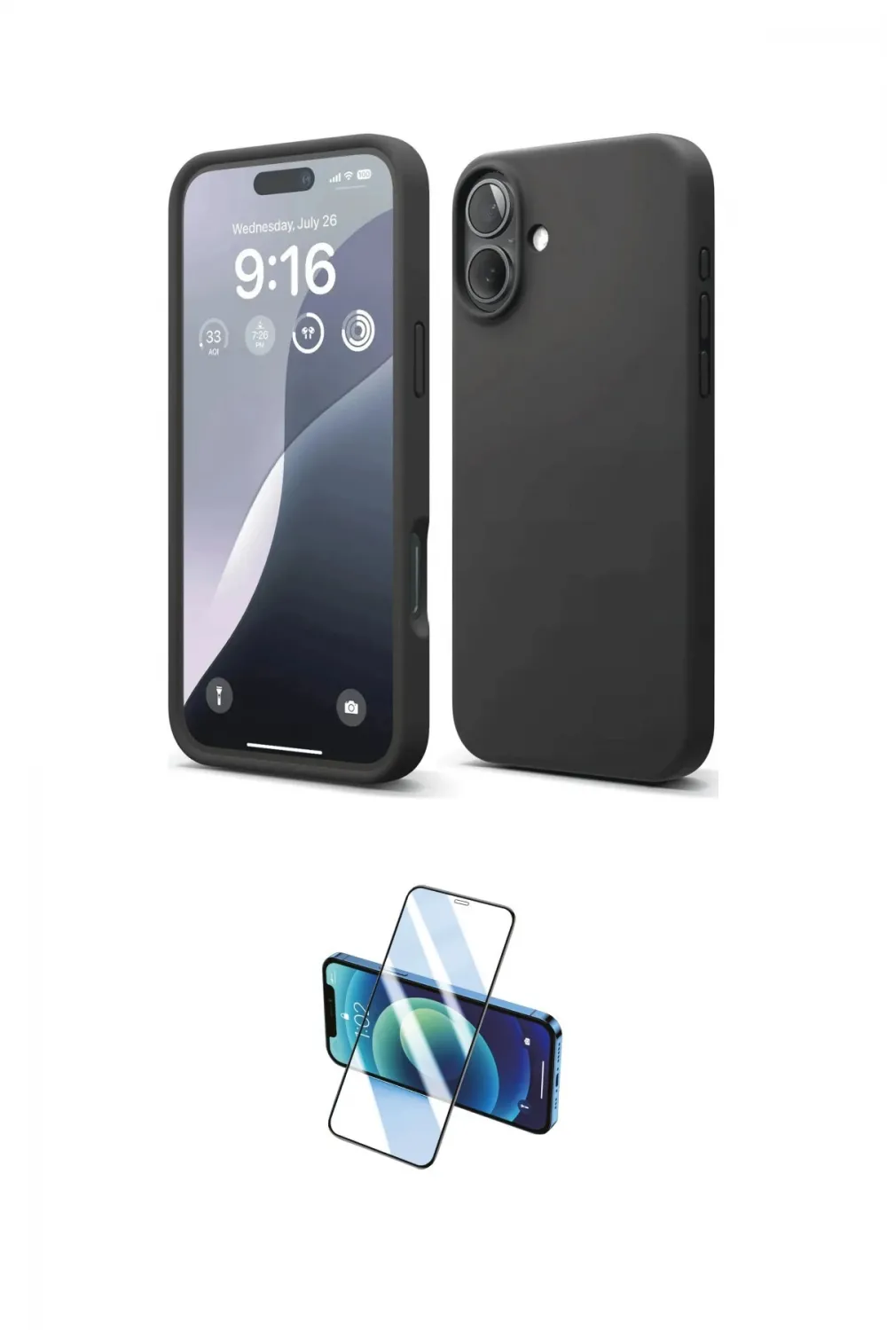 ieg™ iPhone 16 Plus Kılıf Ahenk Serisi - Siyah 3D Antistatik Cam Ekran Koruyucu