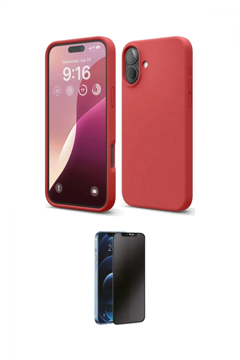 ieg™ iPhone 16 Plus Kılıf Ahenk Serisi - Siyah 3D Antistatik Hayalet Cam Ekran Koruyucu