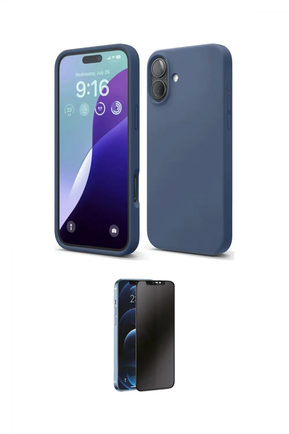 ieg™ iPhone 16 Plus Kılıf Ahenk Serisi - Siyah 3D Antistatik Hayalet Cam Ekran Koruyucu