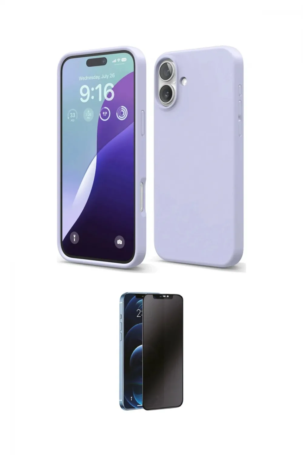 ieg™ iPhone 16 Plus Kılıf Ahenk Serisi - Siyah 3D Antistatik Hayalet Cam Ekran Koruyucu