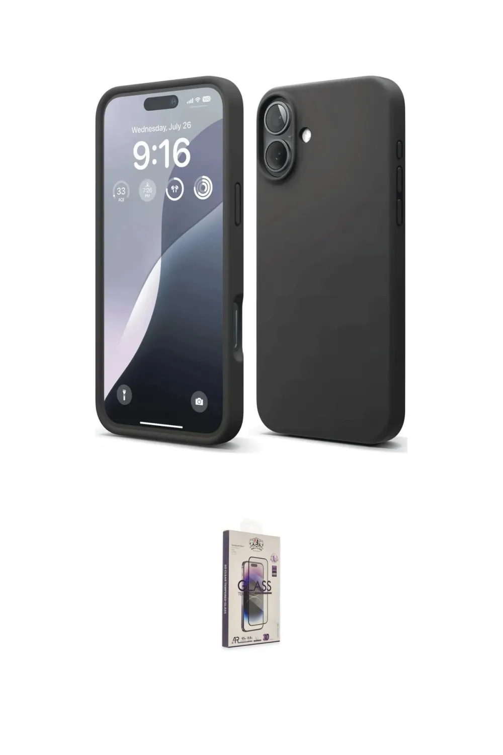 ieg™ iPhone 16 Plus Kılıf Ahenk Serisi - Siyah Bilvis 3D Cam Ekran Koruyucu
