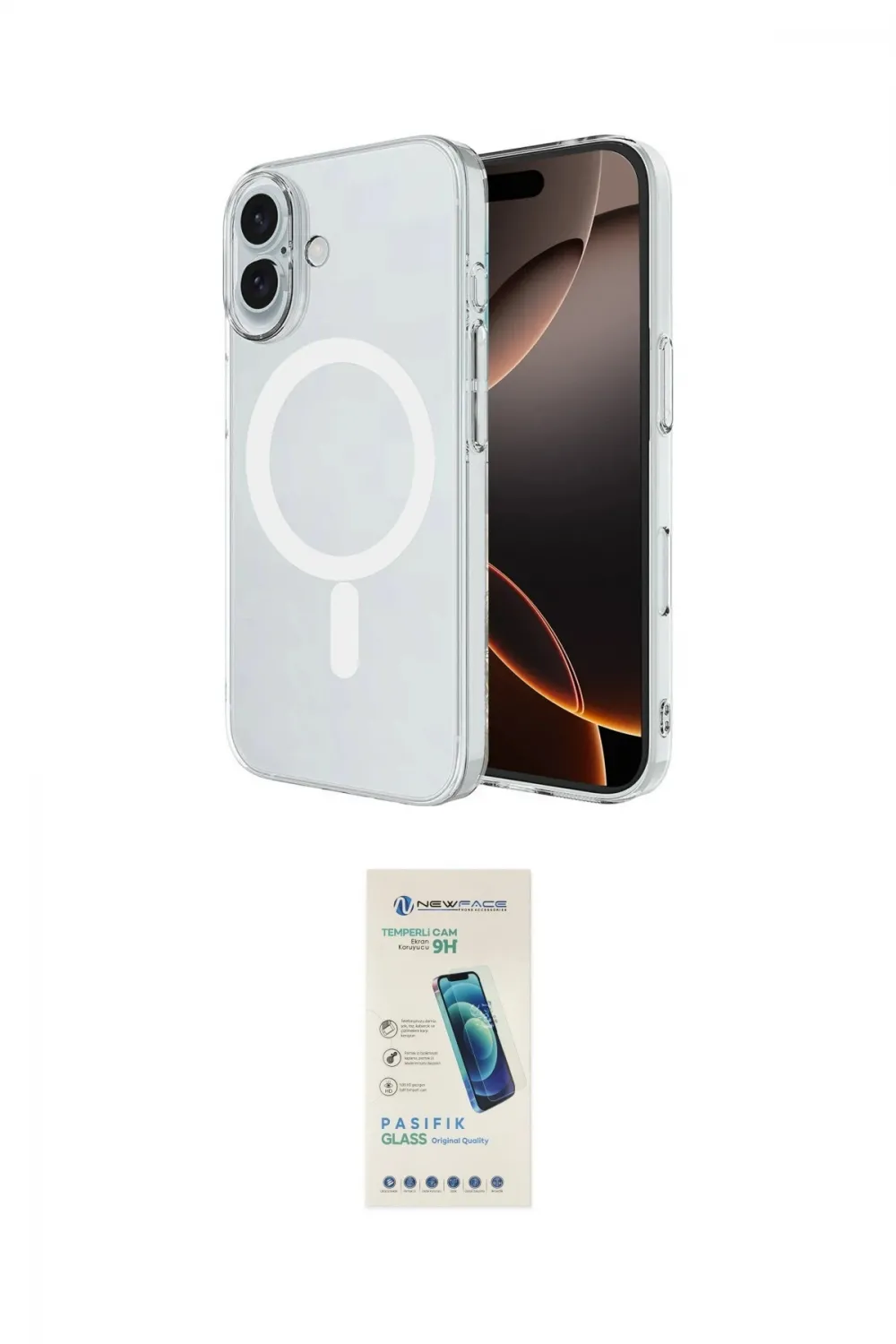 ieg™ iPhone 16 Plus Kılıf Ahenk Yansıma Prime - Şeffaf Pasifik Cam Ekran Koruyucu