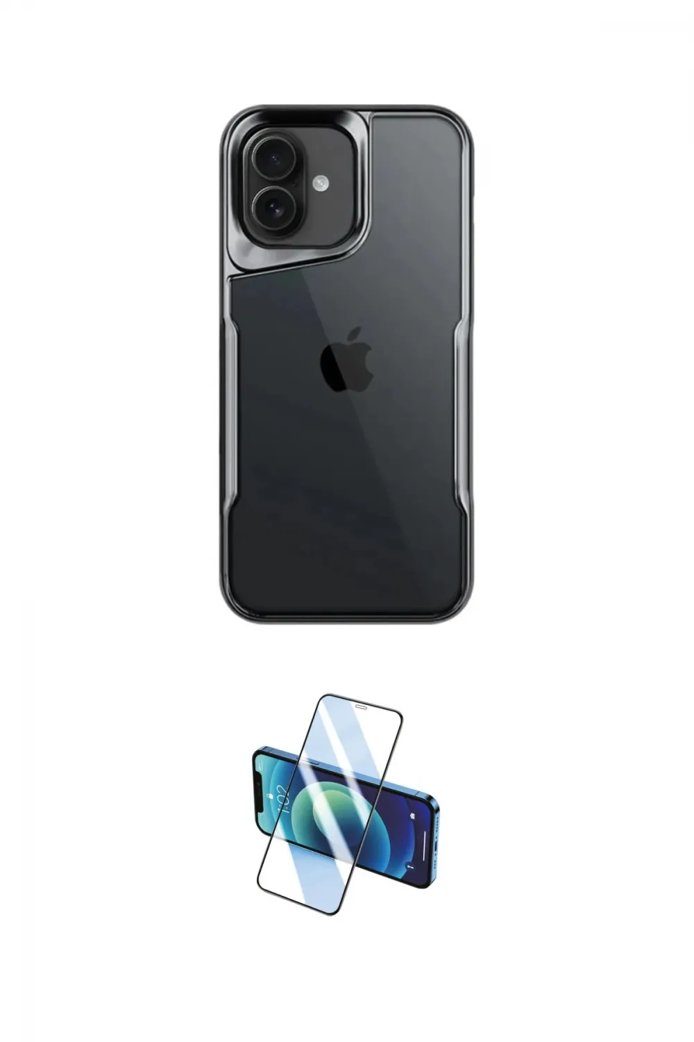 ieg™ iPhone 16 Plus Kılıf Akış Çizgi Koleksiyonu - Siyah 3D Antistatik Cam Ekran Koruyucu