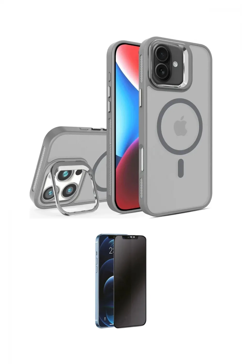 ieg™ iPhone 16 Plus Kılıf Akış Form - Siyah 3D Antistatik Hayalet Cam Ekran Koruyucu