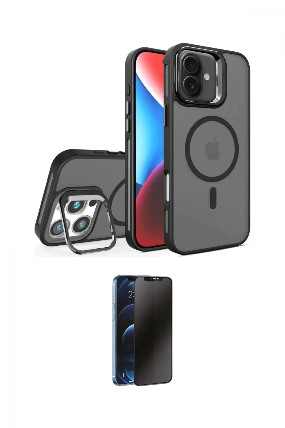ieg™ iPhone 16 Plus Kılıf Akış Form - Siyah 3D Antistatik Hayalet Cam Ekran Koruyucu