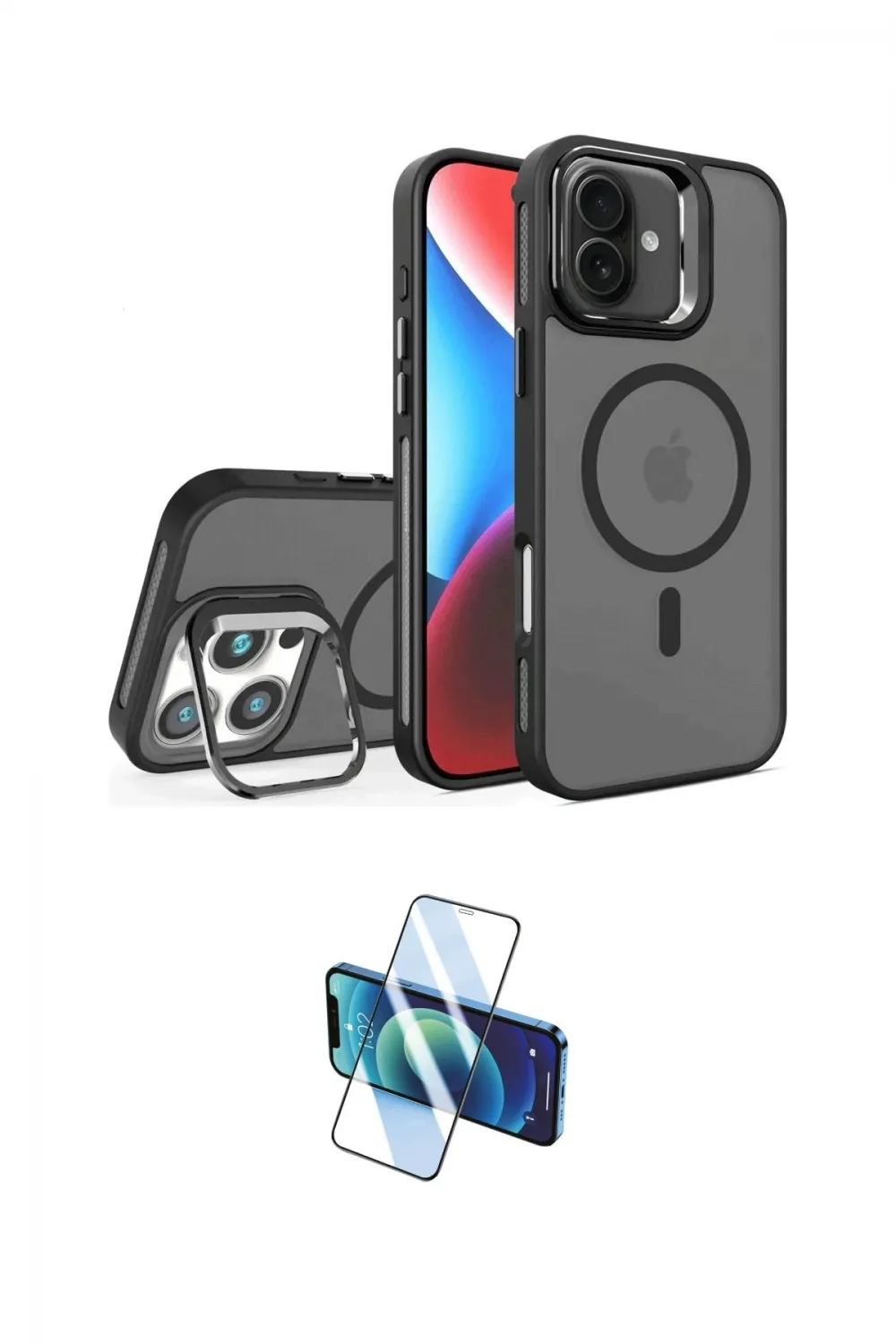 ieg™ iPhone 16 Plus Kılıf Akış Form - Siyah 3D Antistatik Seramik Nano Ekran Koruyucu