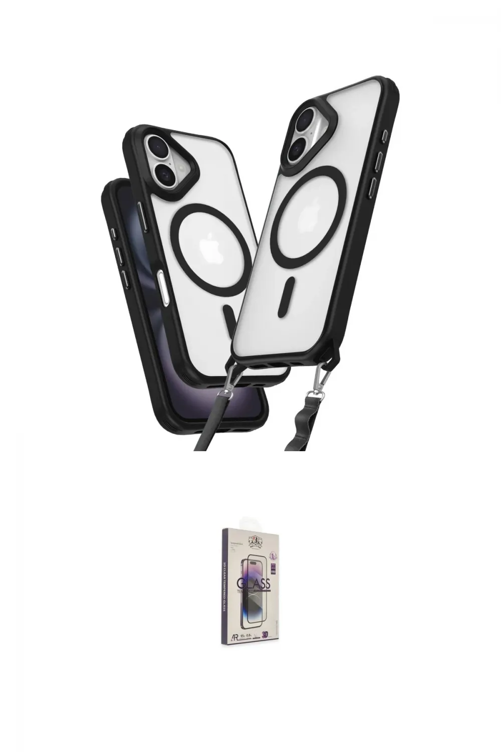 ieg™ iPhone 16 Plus Kılıf Atlas Doku Koleksiyonu - Siyah Bilvis 3D Cam Ekran Koruyucu