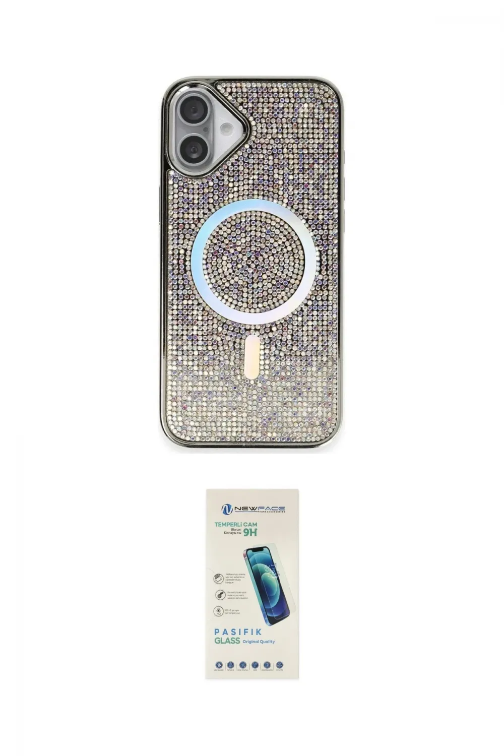 ieg™ iPhone 16 Plus Kılıf Eksen Çizgi - Şeffaf Pasifik Cam Ekran Koruyucu