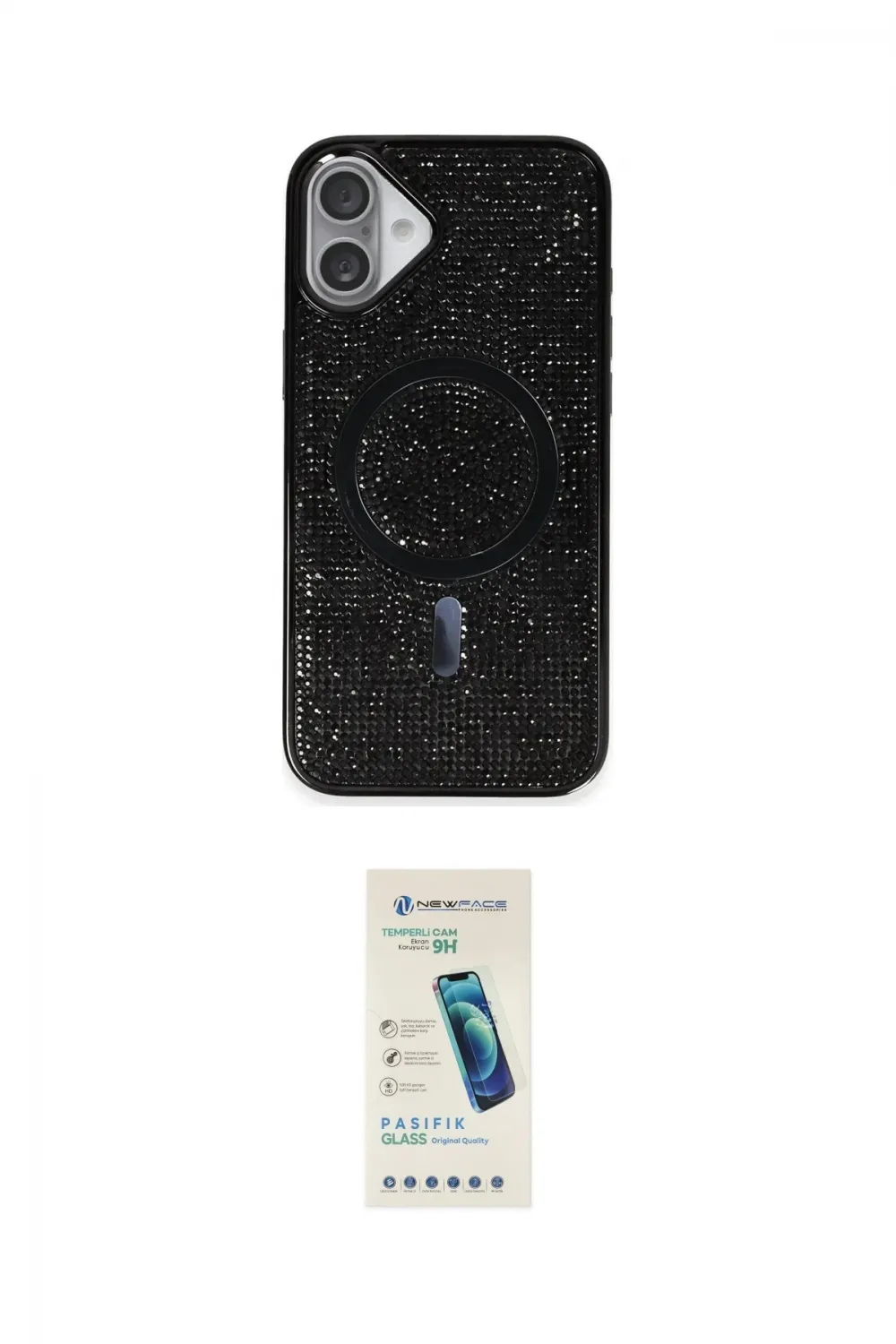 ieg™ iPhone 16 Plus Kılıf Eksen Çizgi - Şeffaf Pasifik Cam Ekran Koruyucu