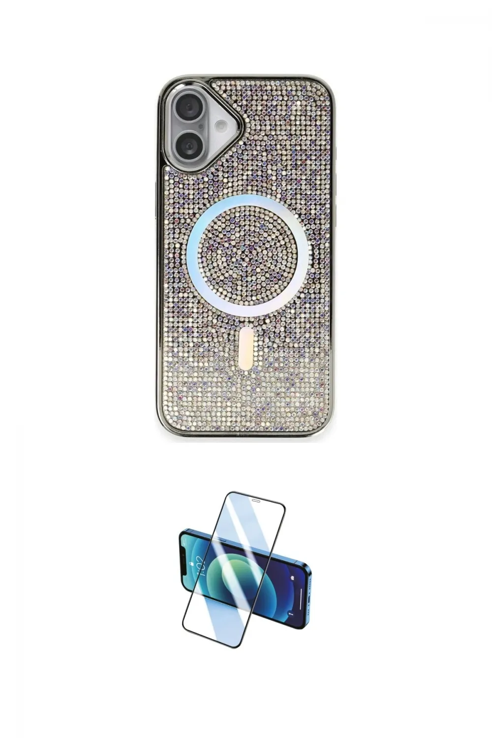 ieg™ iPhone 16 Plus Kılıf Eksen Çizgi - Siyah 3D Antistatik Cam Ekran Koruyucu