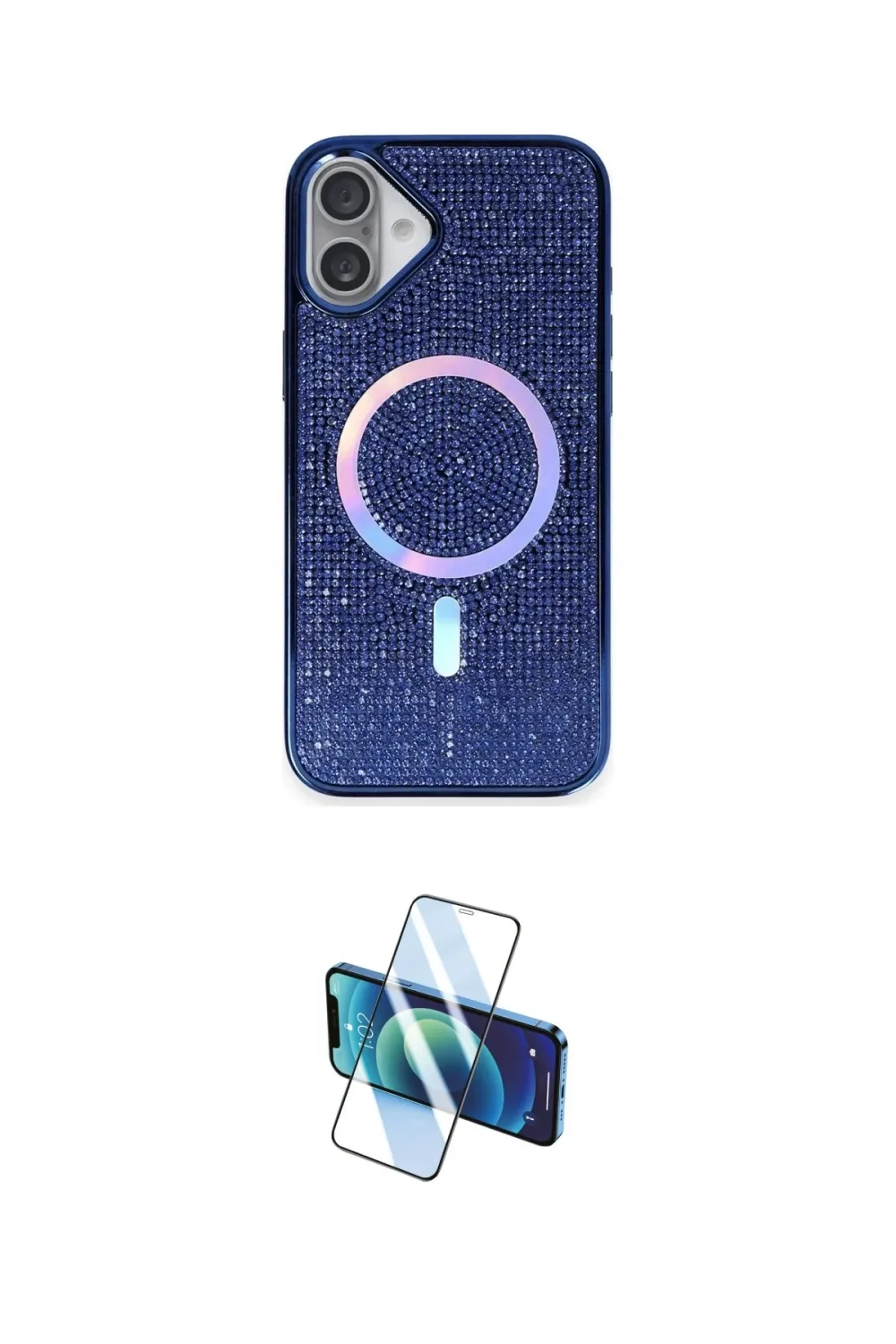 ieg™ iPhone 16 Plus Kılıf Eksen Çizgi - Siyah 3D Antistatik Cam Ekran Koruyucu