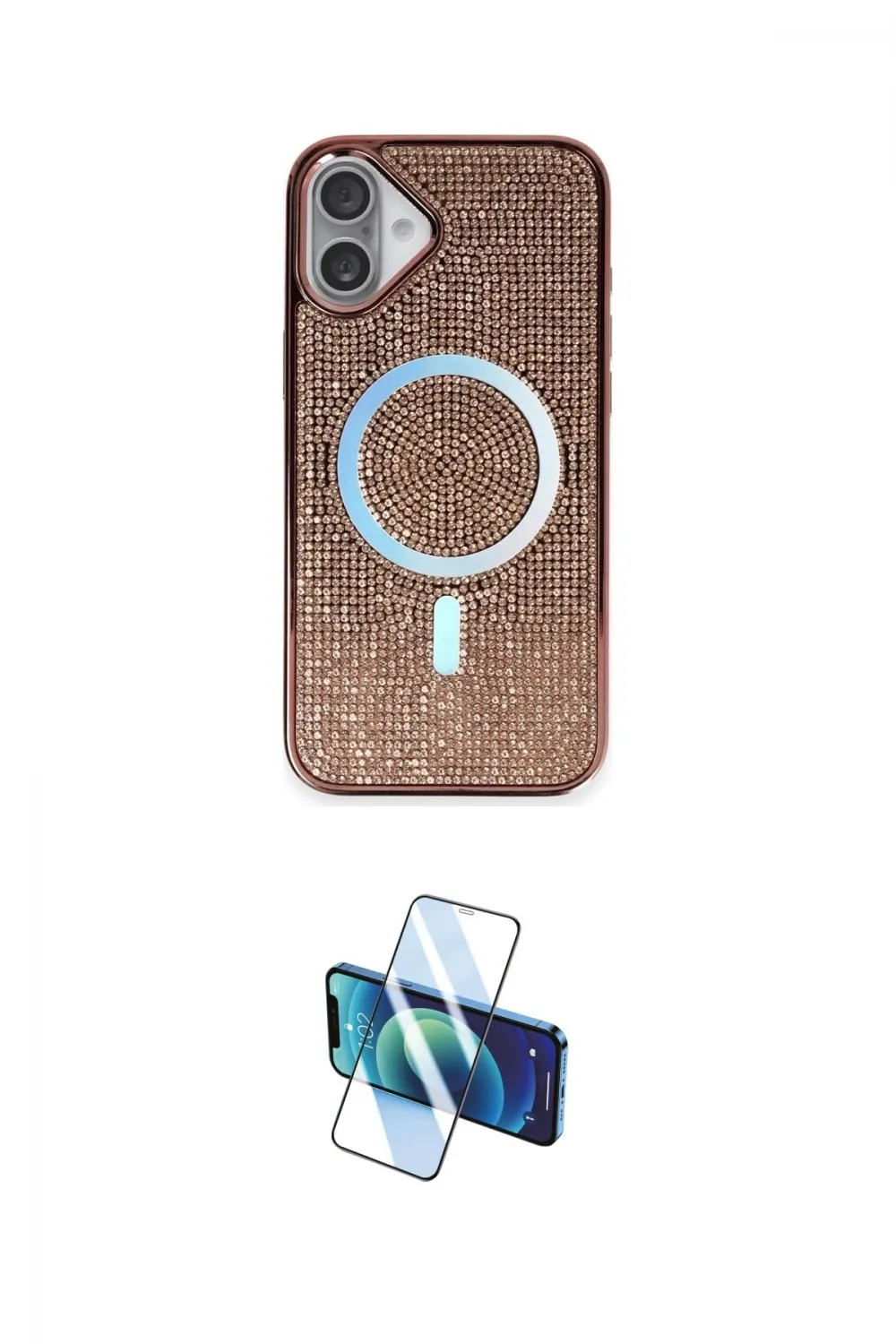ieg™ iPhone 16 Plus Kılıf Eksen Çizgi - Siyah 3D Antistatik Cam Ekran Koruyucu