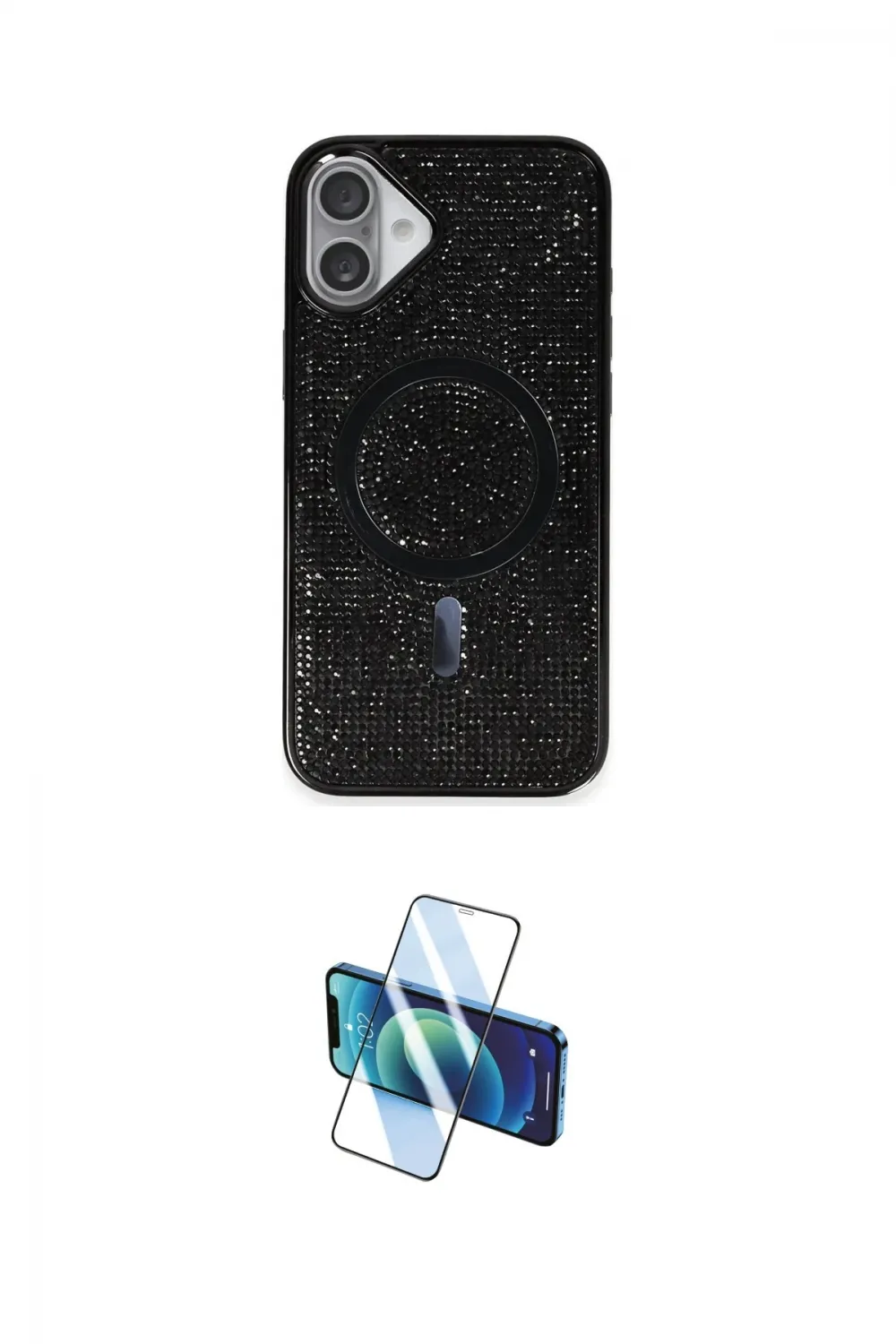 ieg™ iPhone 16 Plus Kılıf Eksen Çizgi - Siyah 3D Antistatik Cam Ekran Koruyucu
