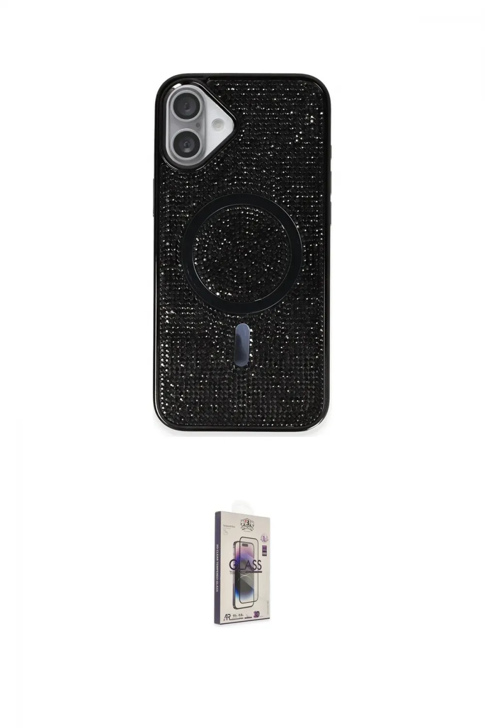 ieg™ iPhone 16 Plus Kılıf Eksen Çizgi - Siyah Bilvis 3D Cam Ekran Koruyucu
