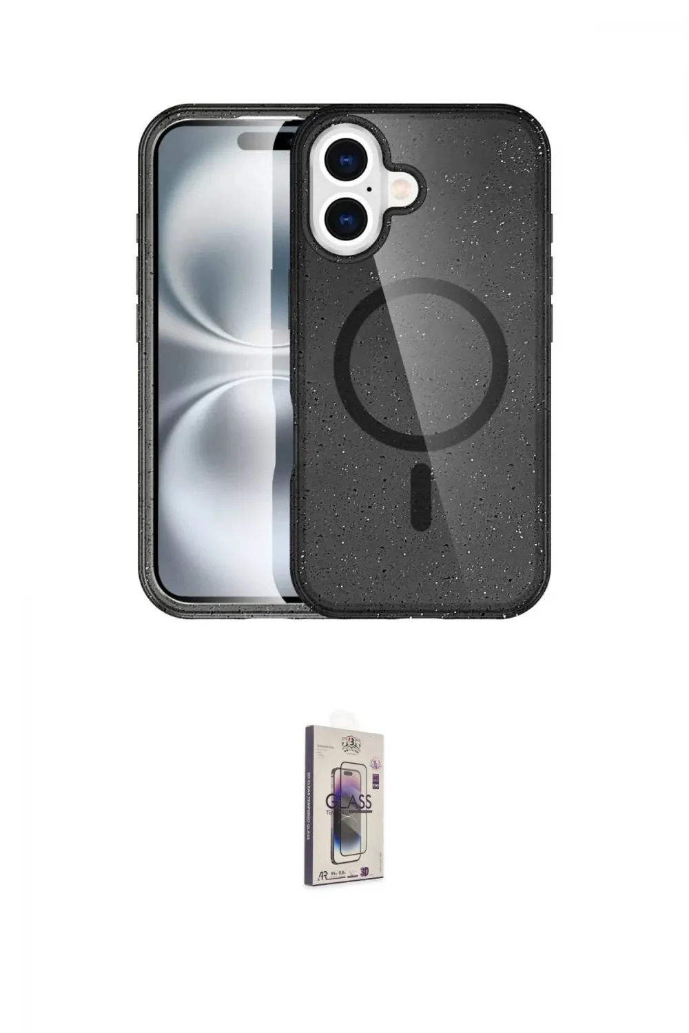 ieg™ iPhone 16 Plus Kılıf Eksen Doku Koleksiyonu - Siyah Bilvis 3D Cam Ekran Koruyucu