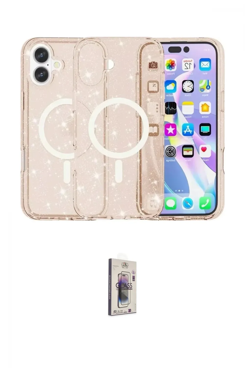 ieg™ iPhone 16 Plus Kılıf Eksen Doku Koleksiyonu - Siyah Bilvis 3D Cam Ekran Koruyucu