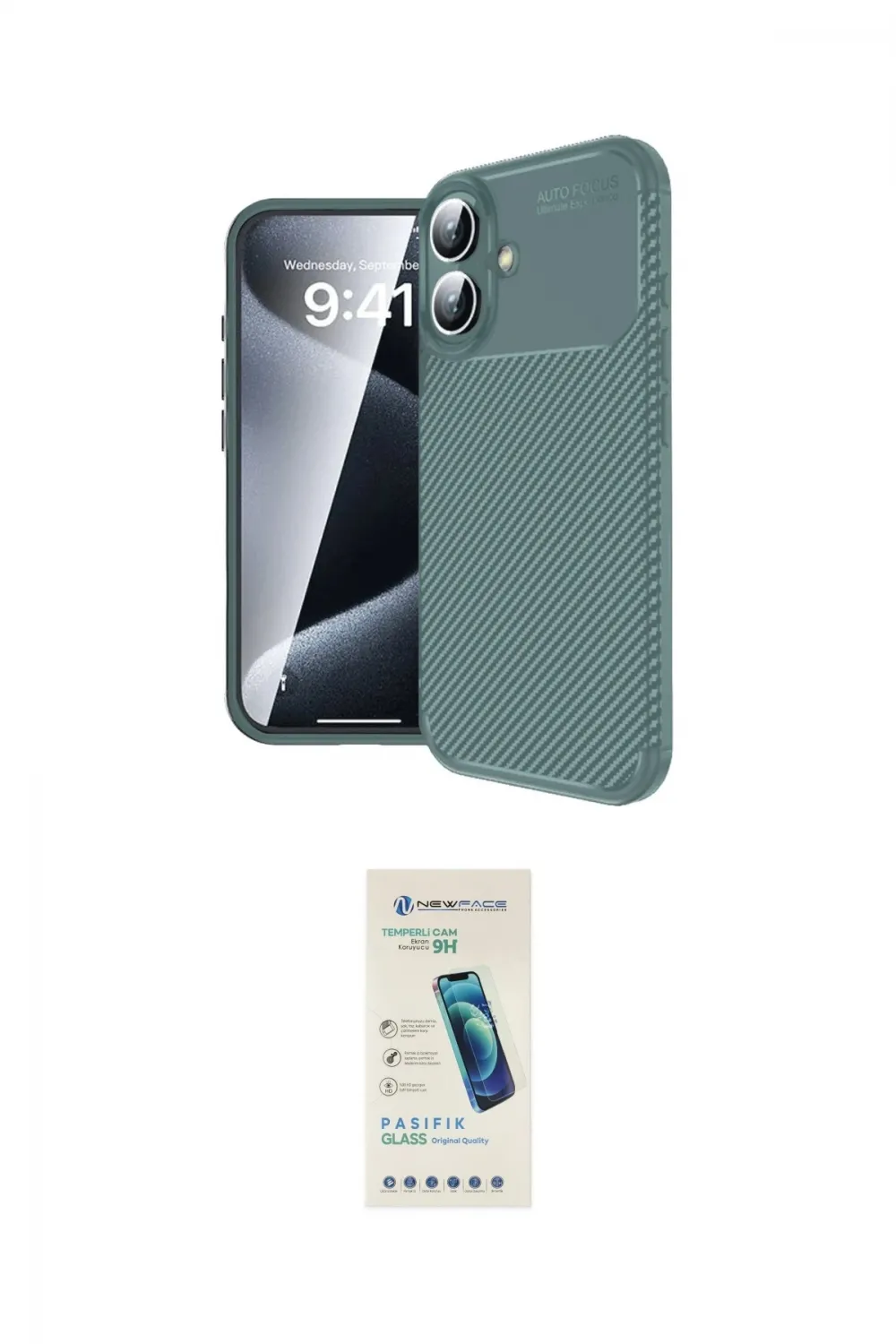 ieg™ iPhone 16 Plus Kılıf Eksen Form Prime - Şeffaf Pasifik Cam Ekran Koruyucu