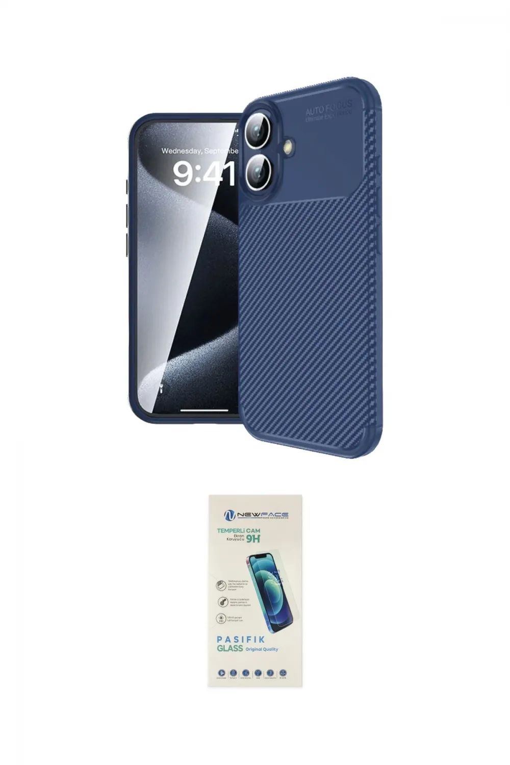 ieg™ iPhone 16 Plus Kılıf Eksen Form Prime - Şeffaf Pasifik Cam Ekran Koruyucu