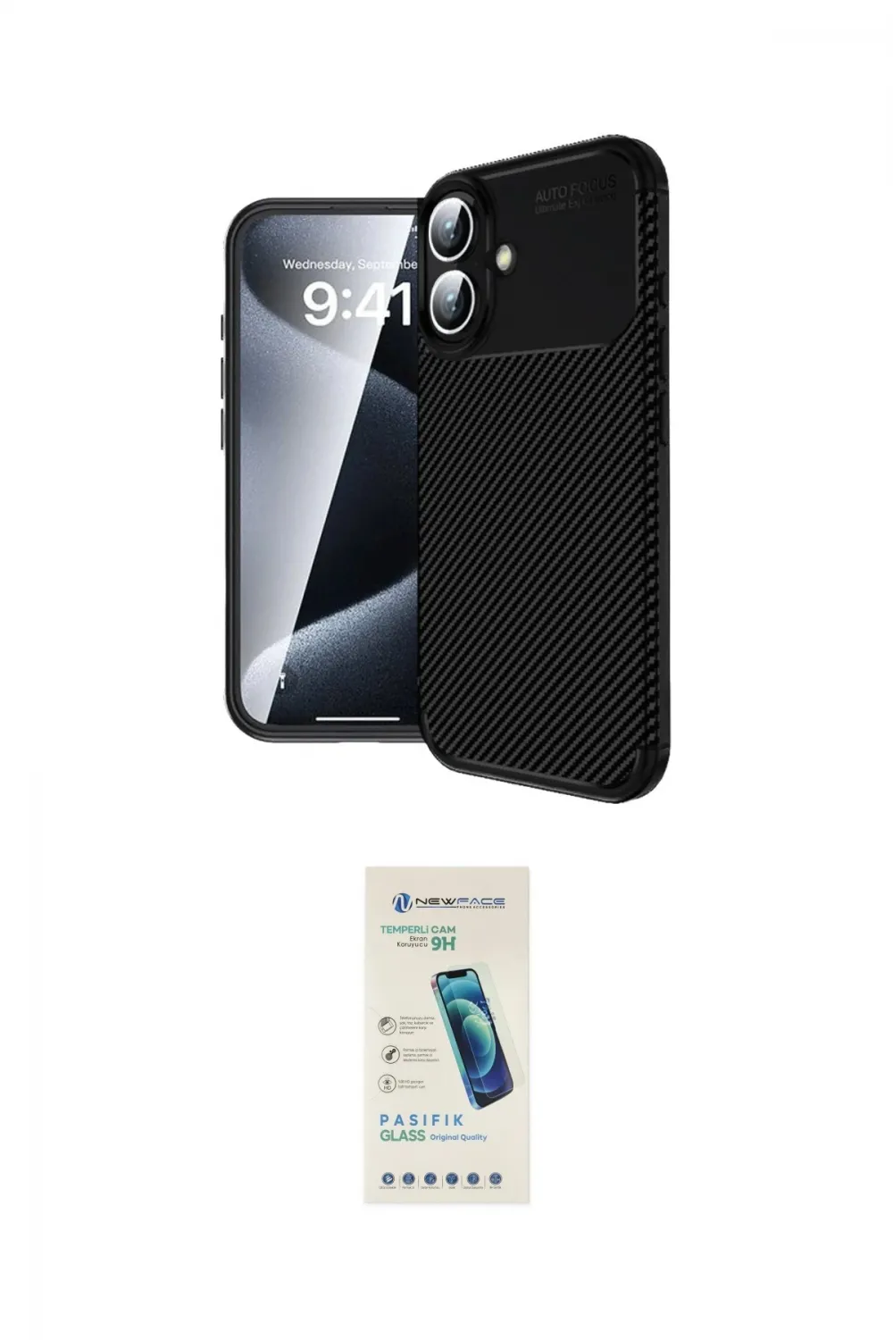 ieg™ iPhone 16 Plus Kılıf Eksen Form Prime - Şeffaf Pasifik Cam Ekran Koruyucu